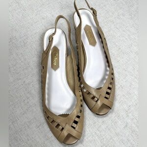 Calico Vintage Peep Toe Leather Slingback Shoes 9M